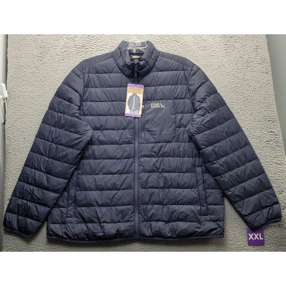 Eddie Bauer 650 Down Packable Travel Jacket Mens XXL Navy Lightweight Full Zip